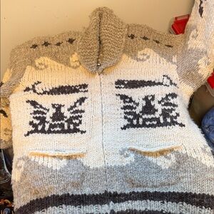 Men's Gray and Cream Cardigan Sweater